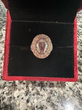 LARGE CENTER 5.01CT PINK DIAMOND-SIDE WHITE & PINK DI 1.60ct -14k 2 TONE GOLD